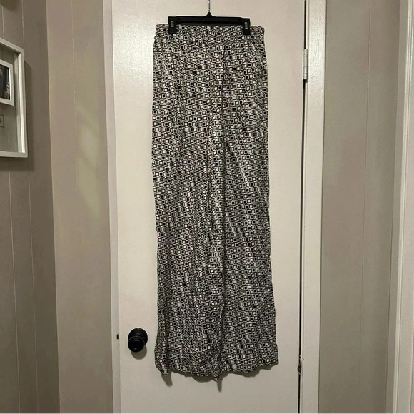 Zara geometric wide leg pants black cream green size S - Picture 1 of 7